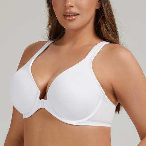 MELENECA Damen Racerback Frontverschluss BH Dekolleté Nicht gepolstert Vollflächige Bedeckung Nahtlos Bügel Weiß 75C