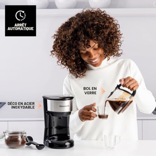 Taurus – Cafetière à filtre Verona 6 Inox | 6 tasses | 600 W | Pichet en verre gradué | Réservoir d'eau visible | Filtre réutilisable | Arrêt automatique | Finitions en inox |