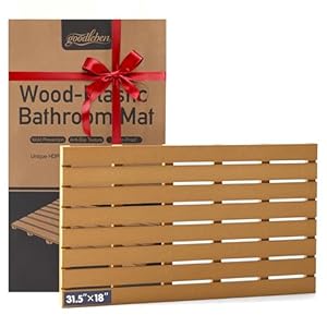 Bamboo-Design Bath Mat, Heavy Duty HDPS Plastic, 31.5″x18″, 400lb Support, 100% Waterproof & Fadeproof, Superior to Real Bamboo for Bathroom Shower Spa Sauna Poolside Outdoor (Bamboo Color)