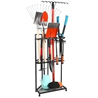 MHHO-WG Gartengeräte Ständer,Pulverbeschichteter Stahl Gartenwerkzeug Organizer,Matt-Schwarz Gartengeräteaufbewahrungsregal mit 20 Schlitzen& 14 Haken,Besenhalter für Garten,Garage,Schuppen & Outdoor