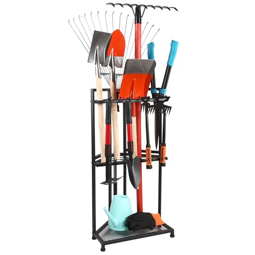 Imagen de MHHO-WG Organizador de Herramientas de Jardín Resistente Estantería Esquinera de Acero Recubierto de Polvo Negro Mate de Ideal para Cobertizos