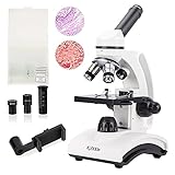 KiZHXlo Monocular Microscope 40X-1600X Magnification with Barlow Lens for Students Adults, Dual LED Illumination, with Science Kits Beginners Microscope Includes Phone Adapter