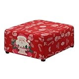 Yatixapu Ottoman Cover Square Slipcovers, Santa Claus Print Stretch Storage Footrest Stool Cover, Soft Waterproof Foot Stool Cover Protector with Nonslip Elastic Bottom