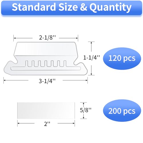 Reastar Hanging File Folder Tabs, 120 Pcs File Folder Tabs and 200 Pcs Inserts, File Tabs for Hanging Folders, Plastic Hanging Folder Tabs, Clear Hanging File Tabs for File Folders