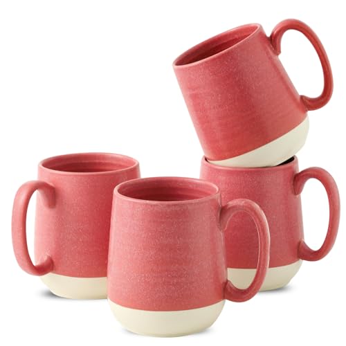 Hasense Coffee Mugs, 15 oz Stoneware Coffee Mugs Set of 4, Big Tea Cups with Handle for Home and Office, Cute Coffee Cups Gift for Mom, Dishwasher Microwave Safe, Pink