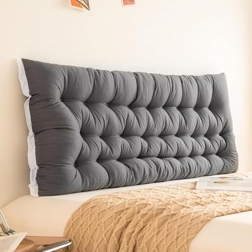 Large Headboard Pillow Bed Backrest Long Support Pillow for Reading Bedside Backrest Headboard Cushion with Fixing Ties Tatami Back Bolster,gray,120x50x5cm