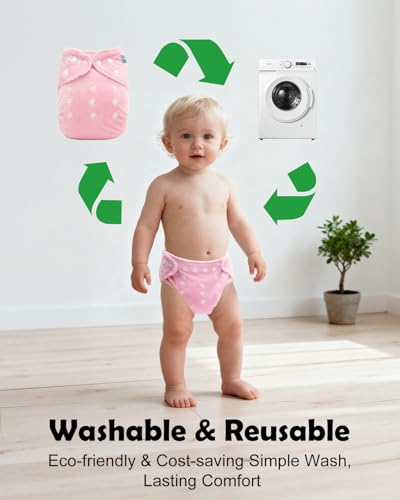 ALVABABY 6 Pack Baby Cloth Diapers Warm for Autumn and Winter with 6pcs 4-Layers Rayon from Bamboo Inserts,Cloth Diaper Covers Adjustable Washable Reusable for Baby Girls and Boys 6BMR02