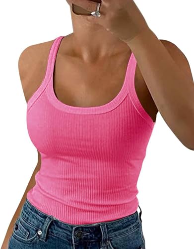 ELFIN Camiseta sin Mangas de Verano para Mujer Sexy Camiseta de Tirantes Acanalada Ajustada Top básica