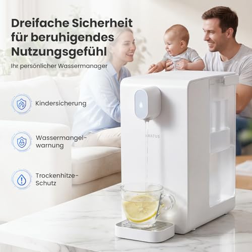 Watus Heißwasserspender, Instant-Wasserspender, Wasserspender mit Filterung und Heizung, Enthält 3 Filterpatronen. Filtern Sie Wasser, um Kalk, Chlor, Blei und Kupfer im Leitungswasser zu reduzieren