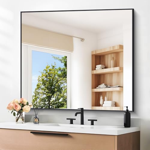 Image of DESBING Black Bathroom Mirror for Wall, 36x40 Inch Rectangle Mirrors with Metal Frame, Modern Vanity Wall Mirror Decor for Entryway Hangs, Bathroom Living Room Horizontal or Vertical