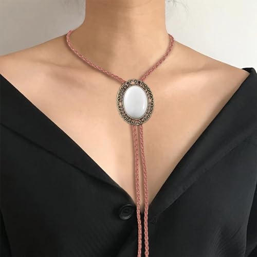 Image of Jeilwiy Bolo Tie for Men Real Stone Westwern Cowboy Ties Silver Bolos Women Leather Necktie Gift for Birthday Christmas