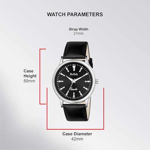 Image of Relish Watch for Men & Boys with Grey & Black PU Leather Strap, Quartz Analog Wrist Watch
