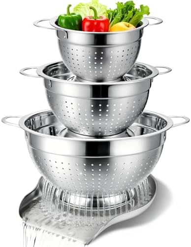 Palksky Stainless Steel Colander Set with Handles & Self-Draining...