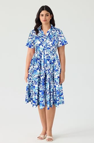 Image of CARCOS Plus Size Dresses for Curvy Women Collared Vneck Short Sleeve Dresses Midi Summer Ruffle Dress with Pocket XL-5XL