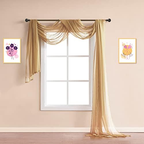 Warm Home Designs 24 Feet Long Golden Caramel Sheer Window Scarf. These XXL Length Valance Scarves 54 X 288 Inches in Size. Great as Bed Canopy or Wedding Arch Draping Fabric. AM Gold 288"