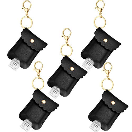 Preisvergleich Produktbild Tragbare Quetschflasche, leere, auslaufsichere Kunststoff-Reise-Flasche mit Leder-Schlüsselanhänger-Halter für Handdesinfektionsmittel, ätherisches Öl, nachfüllbare Flaschen-Clips zur Reisetasche