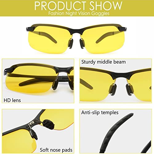 Night Driving Glasses Cycling Glasses For Men Women Anti-Glare Night Vision Glasses For Driving Yellow Tinted Vision Lens Light Metal Frame #TOP2