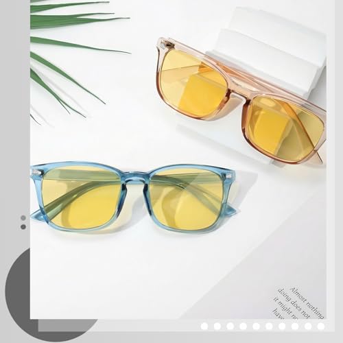 Image of Polarized Sunglasses for Women Men Night Vision Glasses Anti Glare | Yellow Anti Glare UV400 Lens, Lightweight Square Frame, for Day Night Use, Driving, Fishing, Cycling, Traveling