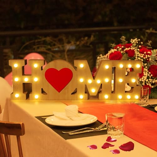 Easter Decorations Farmhouse Interchangeable Home Decor Signs, LED Long Marquee Light Up Letters Wooden ‘HOME’ Sign with 8Pcs Changeable Seasonal Icons for Holiday Indoor 4th of July Tabletop Decor - Thumbnail 7