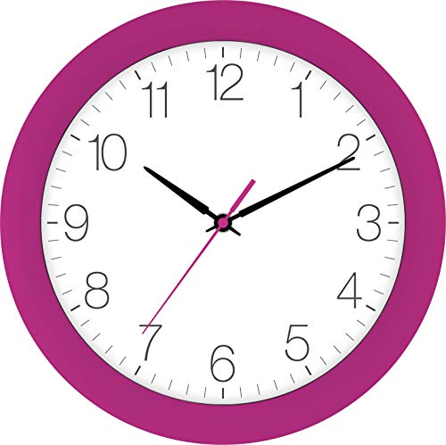 Eurotime Reloj de pared radiocontrolado de 30 cm, color rosa, carcasa de plástico, cristal curvado, cambio automático de hora y hora de verano e invierno, esfera clara, 52800-22-1