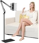 Tablet Floor Stand with 6LB Weight, Overhead Bed Phone Stand Angle Height Adjustable Arm Stretchable Stand Holder, Compatible with iPhone iPad mini Air Pro, Galaxy Tab, Kindle, E-Readers,All Phones