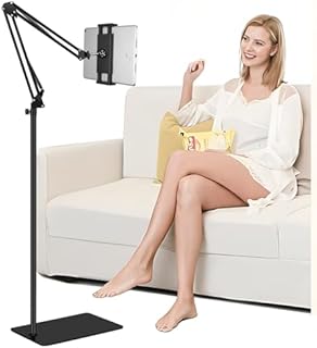 SAMHOUSING Tablet Floor Stand with Heavy Duty Base3rd Upgrade, Overhead Bed Phone Stand Angle Height Adjustable Holder, Compatible with iPad Mini Air Pro, Galaxy Tab, Kindle, Switch, Cell Phones