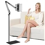 Tablet Floor Stand with 6LB Weight, Overhead Bed phone Stand Angle Height Adjustable Arm Stretchable Stand Holder, Compatible with iPhone iPad Mini Air Pro, Galaxy Tab, Kindle, E-Readers,all Phones
