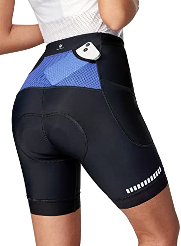 Heathyoga Womens 4D Padded Bike Shorts with Pockets Padding Cycling Shorts Women Bicycle Shorts Biker Biking Shorts Blue
