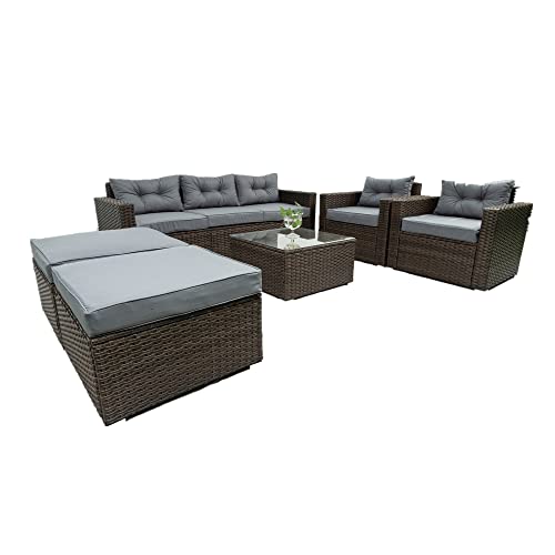 Glorhome 6-Piece Outdoor Patio Furniture Set, All-Weather Pe Rattan Conversation Sectional Sofa W/Storage Box And Glass Table For Backyard Porch Poolside, Black2 #TOP3