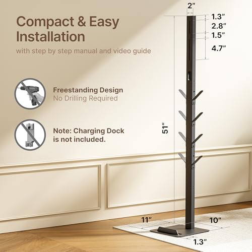 Image of PEGZONE Vacuum Stand Compatible with Dyson G5 V16 V15 NEC180 280TL, Black | for V12 V11 V10 V9 V8 V7, S11 A10 A11, Cordless Vacuum Holder with 8 Storage Hooks, Accessories & Attachments Organizer