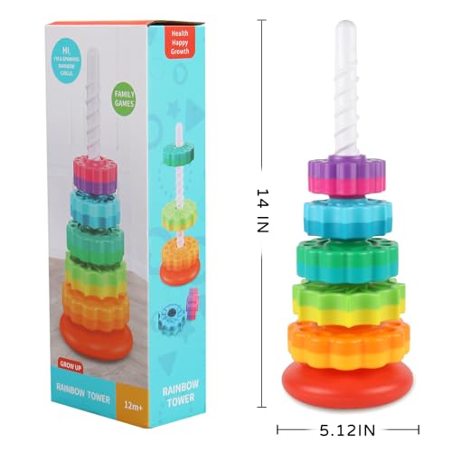 Image of Baby Stacking Toys for Toddlers, Spinner Ring Stacker - Montessori Toys, Autism Sensory Gift for 1-3 Yr Olds