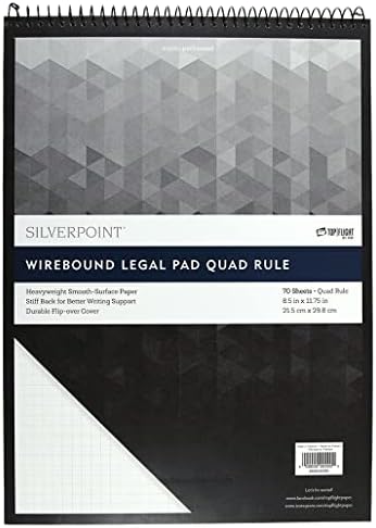 Silverpoint Top Wire Pad, Heavy Back, Quadrille Rule, 8.5 x 11.75 Inches, 70 Sheets, Protective Cover, Blue/Black (51070)