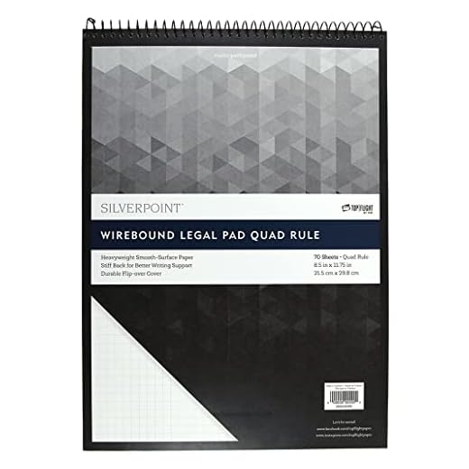 Silverpoint Top Wire Pad, Heavy Back, Quadrille Rule, 8.5 x 11.75 Inches, 70 Sheets, Protective Cover, Blue/Black (51070)