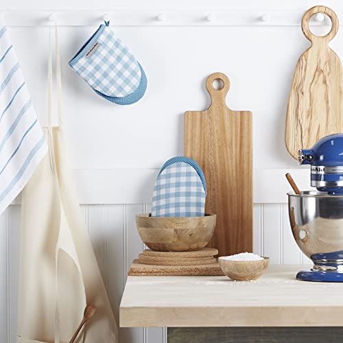 Image of KitchenAid Gingham Mini Oven Mitt 2-Pack Set, Blue Velvet, 5.5 inchx8 inch