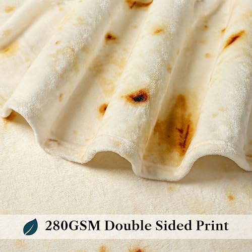 PAVILIA Burrito Tortilla Blanket, Double Sided Taco Flour Wrap Novelty Throw for Adult Kid Teen, Realistic Food Blanket, Funny Gag Gift for Birthday, Beige Flour 70in by PAVILIA - Used condition - Image 6