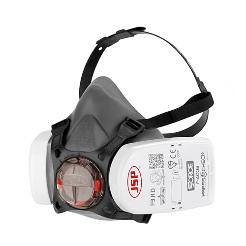 JSP Force®8 Half-Mask with PressToCheck™ Replaceable P3 Filters, Suitable for Dust, DIY, Painting, Sanding, Plastering, Water based spray paint, Gardening, Glyphosate weed killer (BHT0A3-0L5-N00)