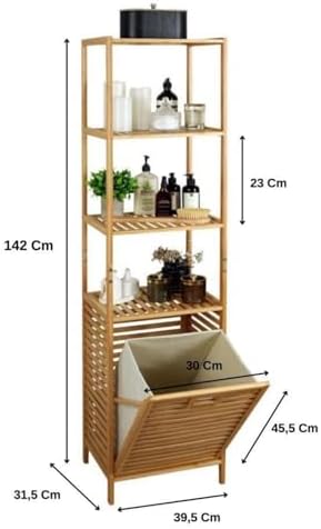 Digithome Bambu Kirli Sepetli 4 Raflı Çok Amaçlı Banyo Düzenleyici Çamaşır Sepeti Organizer DB-0009 - Görsel 4