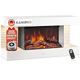 KAMINIO Elektrokamin Liz - Elektrischer Wandkamin mit Heizung, 3D-Flammeneffekt, LED-Ambientelicht, Fernbedienung (Weiß)