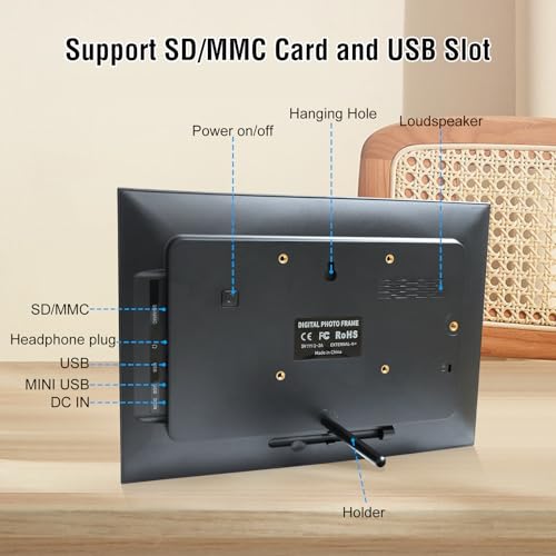 TSITSC 10,1 Zoll WiFi Digitaler Bilderrahmen, 1280x800 HD IPS Touchscreen Elektronischer FotoRahmen mit 32GB Speicher, Auto-Rotate, Fotos/Videos sofort über Frameo APP Teilen