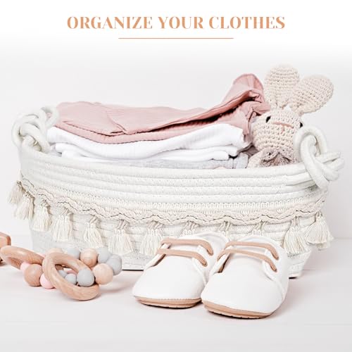 CharmBurst Geschenkkorb Leer Klein, Geflochtener Korb Aus Baumwollseil, Weißer Aufbewahrungskorb, Wattestonseil Deko Korb Für Geschenke, Geschenk Korb Rund