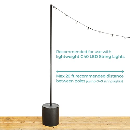 IYN Stands Outdoor String Light Pole Stand - 9.5 Feet, Black, Weather Resistant Powder Coated Steel - Tank Base