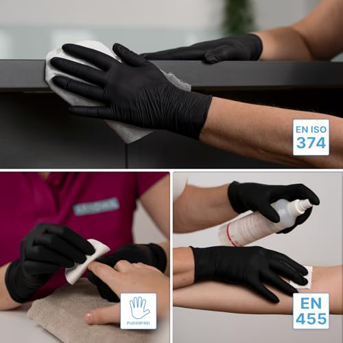 1000x ARNOMED Einweghandschuhe Schwarz, Einmalhandschuhe L, Nitrilhandschuhe (5x200 Stk), Handschuhe Einweg puderfrei, Gummihandschuhe Einweg, Handschuhe Nitril, Einmalhandschuhe in S, M, L & XL