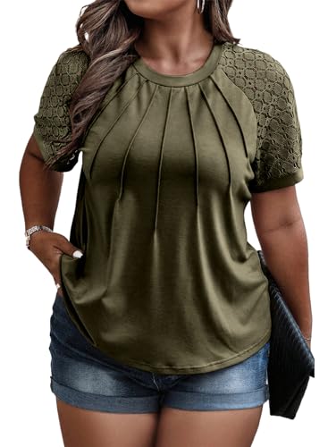 Image of Eytino Plus Size Tops for Women Summer Lace Short Sleeve Crewneck Loose Casual Blouse Tunic T Shirts(1X-5X)
