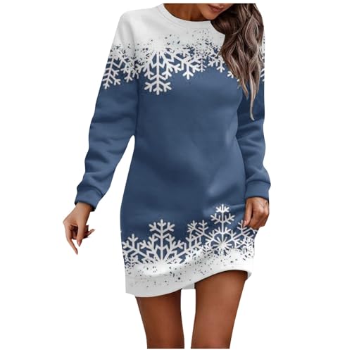 Vasreyy Monday Pullover Damen Winter Ugly Christmas Sweater Oversize Weihnachten Bedruckt Kleid Langarm Rundhals Wollkleid Hoodie(Dark Blue, M)