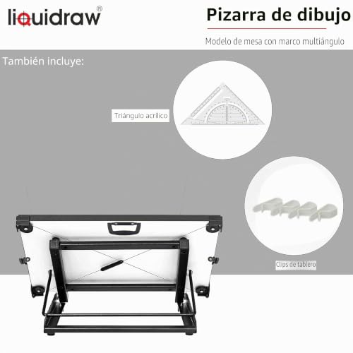 Miniatura 5 de Liquidraw Tablero De Dibujo A2 Movimiento Paralelo, Modelo De Mesa Con 5 Ángulos De Trabajo Ajustables, Incluye Clips Para Tablero De Dibujo Y Juego Cuadrado, Ttm02, Color Blanco
