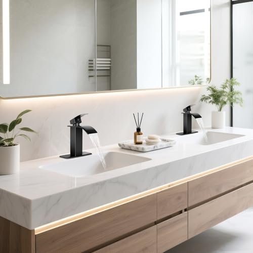 RNDIOZD Matte Black Bathroom Faucets, Waterfall Bathroom Sink Faucet Modern Single Handle Bathroom Faucte 1 or 3 Hole, RV Mixer Tap Vanity Faucet - Includes Pop-up Drain Supply Hoses Deck Plate by RNDIOZD - Image 8
