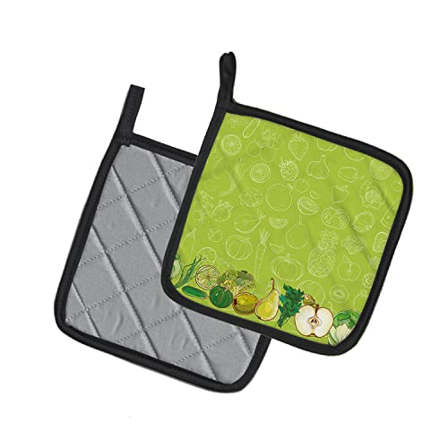 Caroline's Treasures Bb5135Pthd Fruits And Vegetables In Green Pair Of Pot Holders Kitchen Heat Resistant Pot Holders Sets Oven Hot Pads For Cooking Baking Bbq, 7 1/2 X 7 1/2 #TOP1