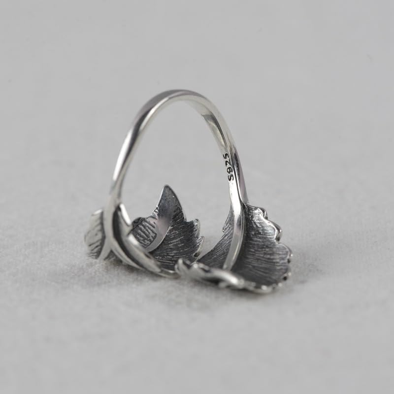 925 Sterling Silver Retro Domineering Vintage Craftsmanship Leaf Index Finger Ring Simple and Atmospheric Opening Adjustable Leaf Ring Jewelry-Making-Patterns