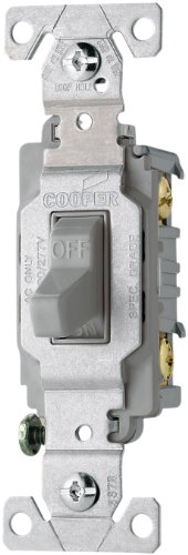Eaton CS115GY 15-Amp 120/277-volt Commercial Grade Single Pole Compact Toggle Switch with Side Wiring, Gray Color