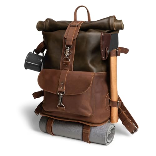 Littlefield & Co., Classic Rucksack, Vintage Backpack for Men and Women, Carry-On Travel Backpack, Full Grain Leather, Handmade, Dark Jade